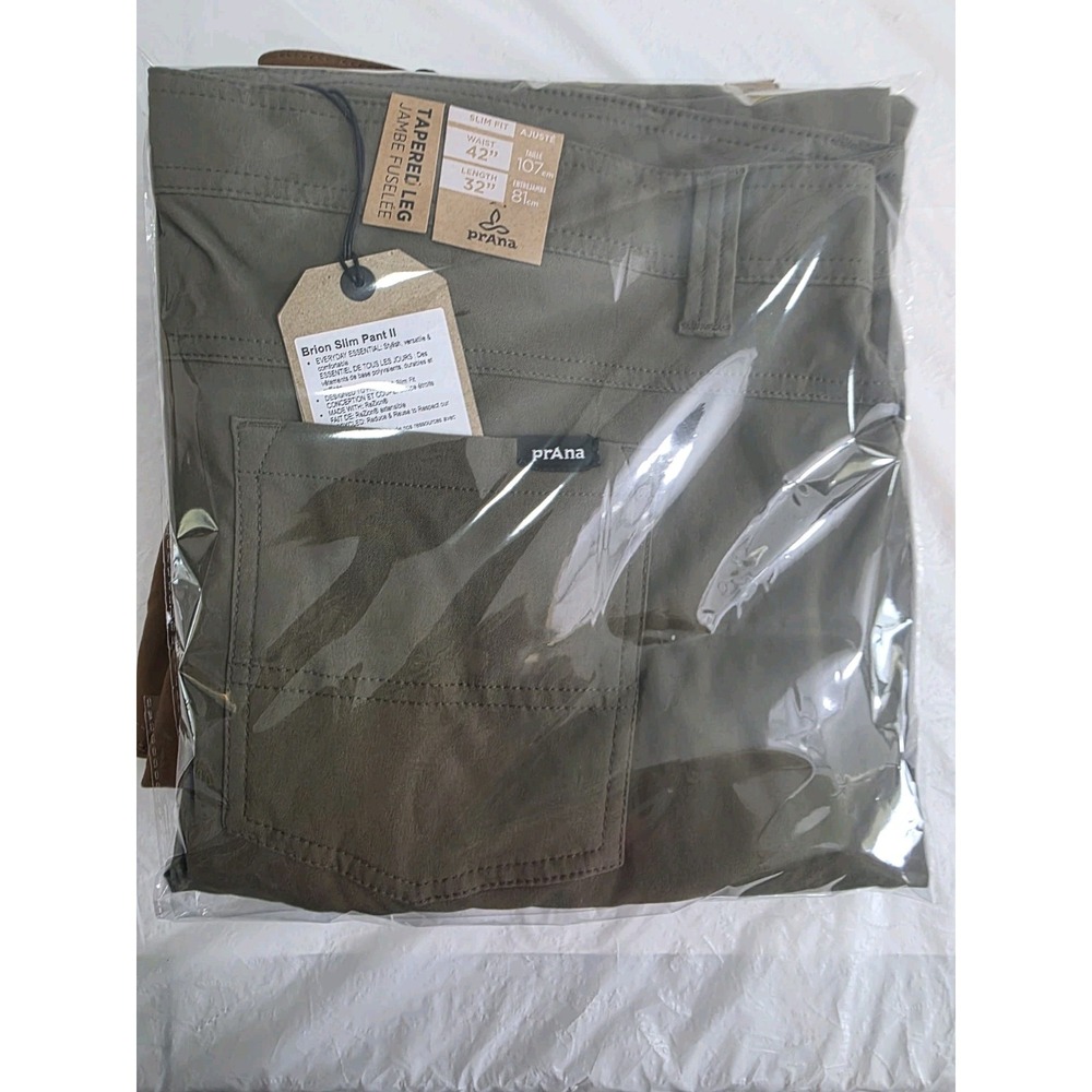 PrAna Brion Slim ReZion Pant II Pants Mens 42x32 Slate Green Hiking Outdoor NEW